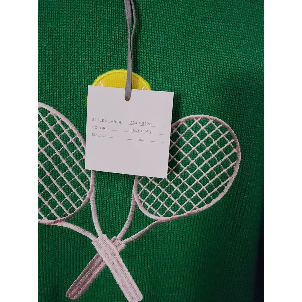 M by Marled Green Tennis Sweater Embroidered Tennis Ball Rackets Women's Large - Picture 3 of 5